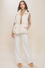 Zip Up Button Puffer Vest With Waist Toggles king-general-store-5710.myshopify.com