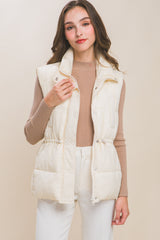 Zip Up Button Puffer Vest With Waist Toggles king-general-store-5710.myshopify.com