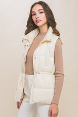 Zip Up Button Puffer Vest With Waist Toggles king-general-store-5710.myshopify.com