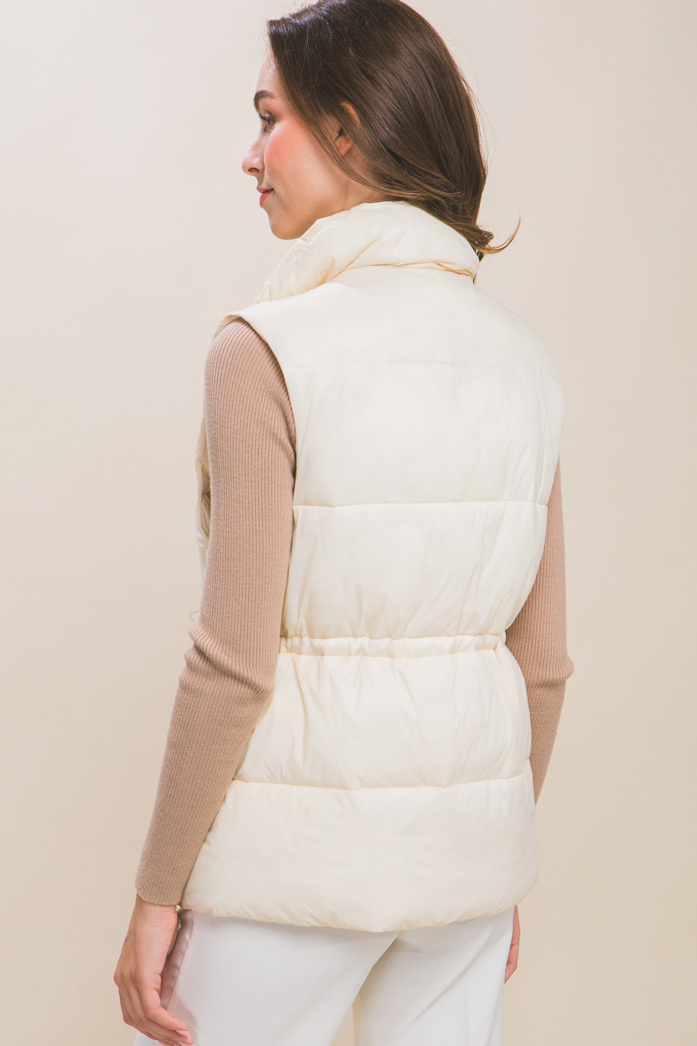 Zip Up Button Puffer Vest With Waist Toggles king-general-store-5710.myshopify.com