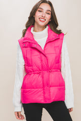 Zip Up Button Puffer Vest With Waist Toggles king-general-store-5710.myshopify.com