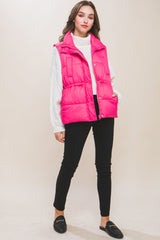 Zip Up Button Puffer Vest With Waist Toggles king-general-store-5710.myshopify.com