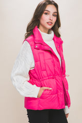 Zip Up Button Puffer Vest With Waist Toggles king-general-store-5710.myshopify.com