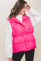 Zip Up Button Puffer Vest With Waist Toggles king-general-store-5710.myshopify.com