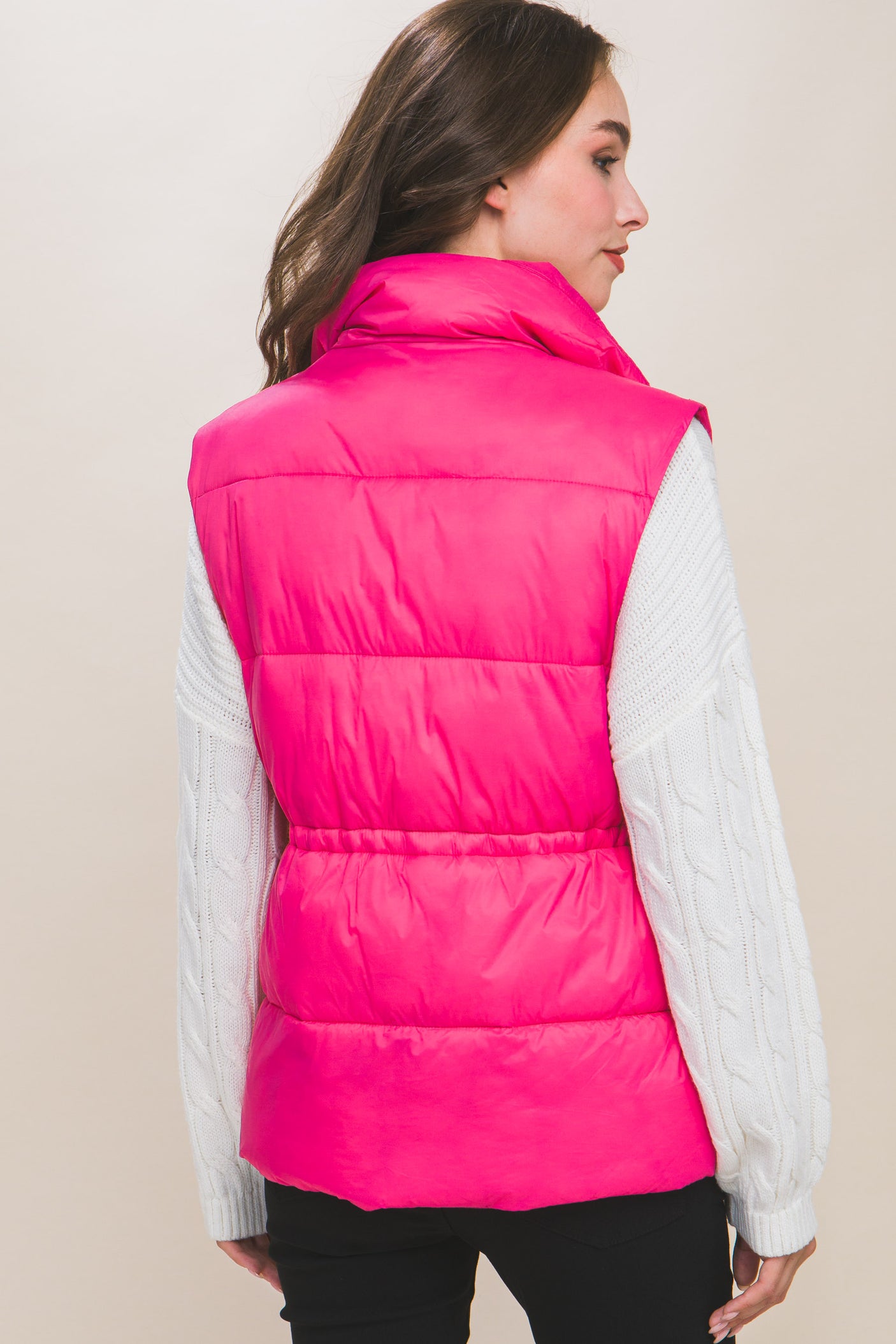 Zip Up Button Puffer Vest With Waist Toggles king-general-store-5710.myshopify.com