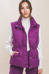 Zip Up Button Puffer Vest With Waist Toggles king-general-store-5710.myshopify.com