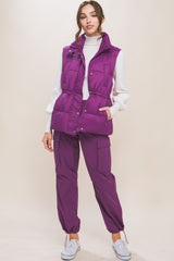 Zip Up Button Puffer Vest With Waist Toggles king-general-store-5710.myshopify.com