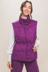 Zip Up Button Puffer Vest With Waist Toggles king-general-store-5710.myshopify.com