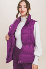 Zip Up Button Puffer Vest With Waist Toggles king-general-store-5710.myshopify.com