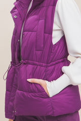 Zip Up Button Puffer Vest With Waist Toggles king-general-store-5710.myshopify.com