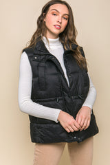 Zip Up Button Puffer Vest With Waist Toggles king-general-store-5710.myshopify.com