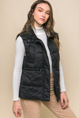 Zip Up Button Puffer Vest With Waist Toggles king-general-store-5710.myshopify.com