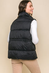 Zip Up Button Puffer Vest With Waist Toggles king-general-store-5710.myshopify.com