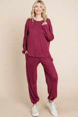 Two Tone Solid Warm And Soft Hacci Brush Loungewear Set king-general-store-5710.myshopify.com