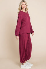 Two Tone Solid Warm And Soft Hacci Brush Loungewear Set king-general-store-5710.myshopify.com