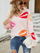 Lip Print V-Neck Knit Top king-general-store-5710.myshopify.com