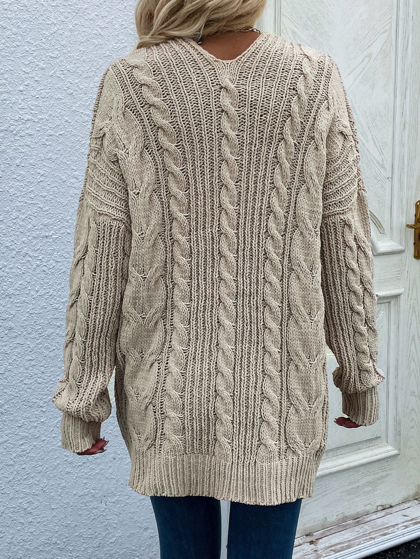 Cable-Knit Open Front Cardigan with Front Pockets king-general-store-5710.myshopify.com