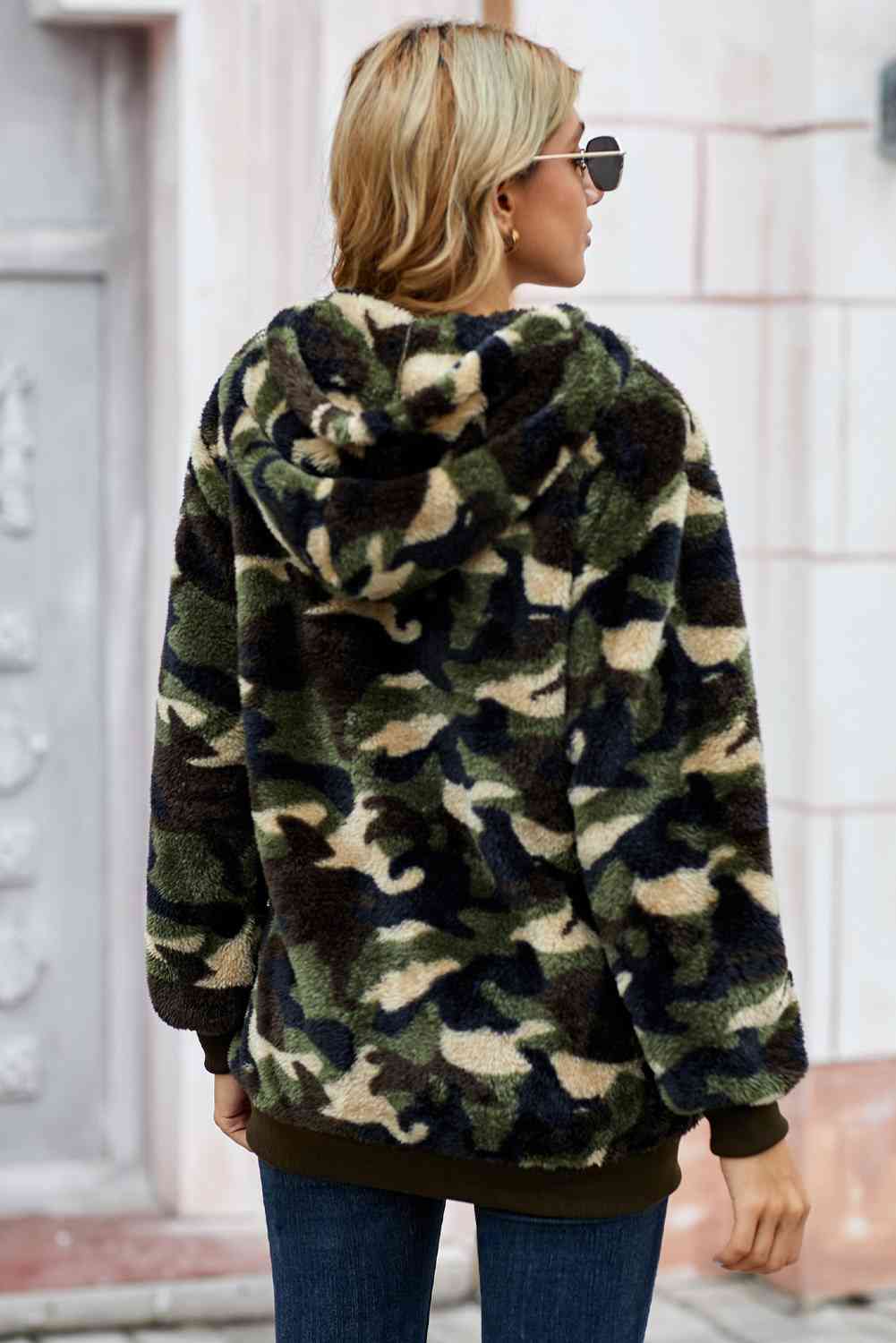 Camouflage Half Zip Fuzzy Hoodie king-general-store-5710.myshopify.com