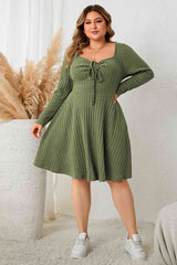 Plus Size Sweetheart Neck Long Sleeve Ribbed Dress king-general-store-5710.myshopify.com