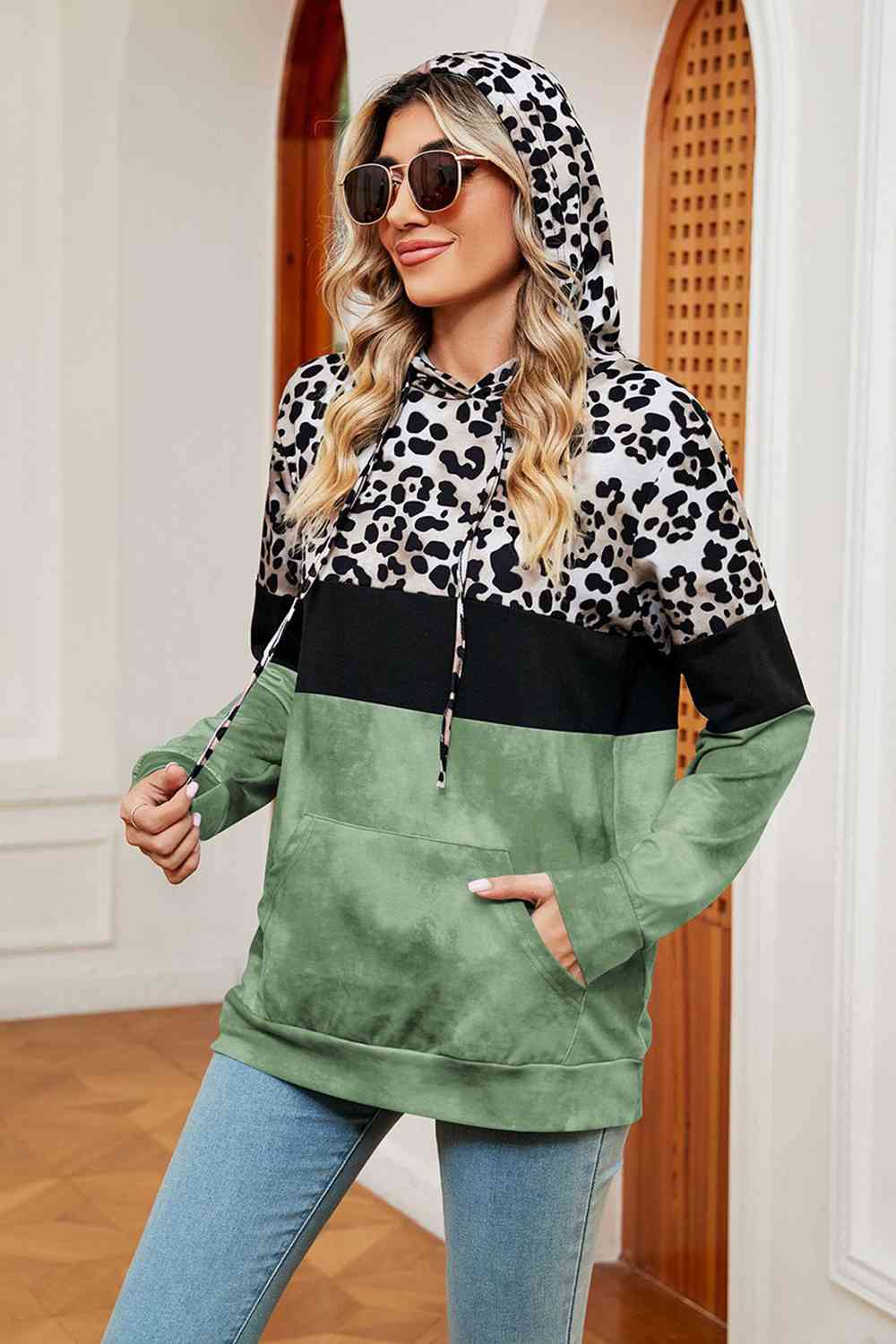 Leopard Drawstring Hoodie with Pocket king-general-store-5710.myshopify.com