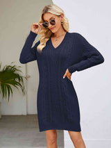 Cable-Knit V-Neck Mini Sweater Dress king-general-store-5710.myshopify.com