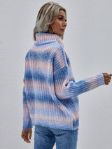 Rainbow Rib-Knit Turtleneck Drop Shoulder Sweater king-general-store-5710.myshopify.com