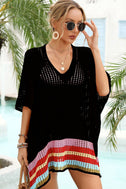 Rainbow Stripe Openwork Slit Cover-Up king-general-store-5710.myshopify.com