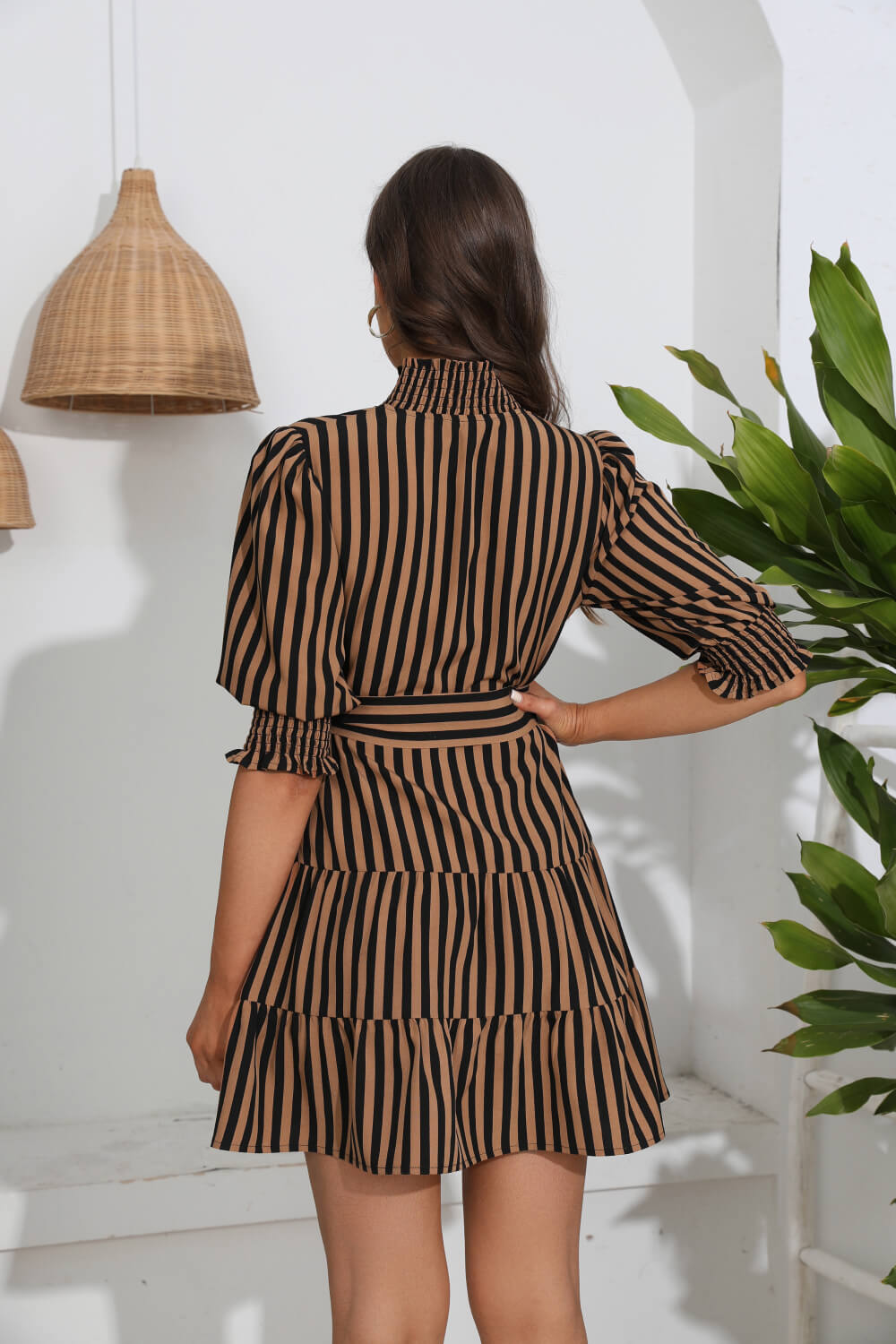 Striped Tie Belt Tiered Dress king-general-store-5710.myshopify.com