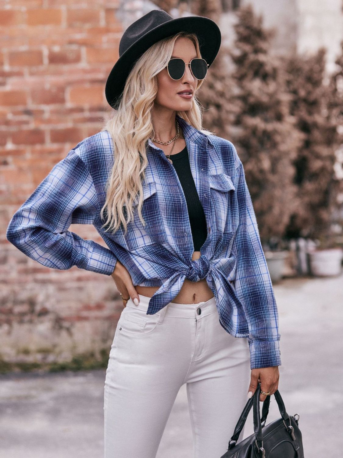 Plaid Dropped Shoulder Longline Shirt king-general-store-5710.myshopify.com