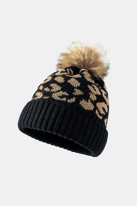 Leopard Pom-Pom Cuffed Beanie king-general-store-5710.myshopify.com