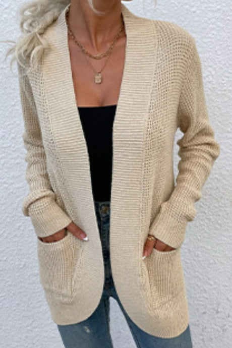 Open Front Rib-Knit Cardigan with Pockets king-general-store-5710.myshopify.com