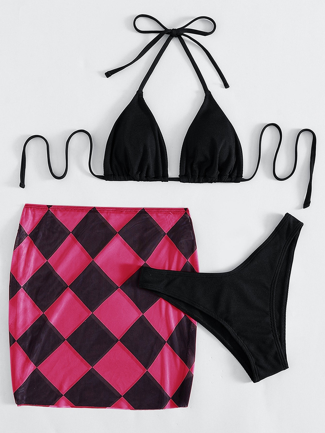 Argyle Halter Neck Three-Piece Swimsuit king-general-store-5710.myshopify.com