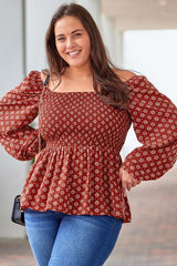 Plus Size Square Neck Balloon Sleeve Peplum Blouse king-general-store-5710.myshopify.com