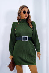 Buttoned Turtleneck Long Sleeve Sweater Dress king-general-store-5710.myshopify.com
