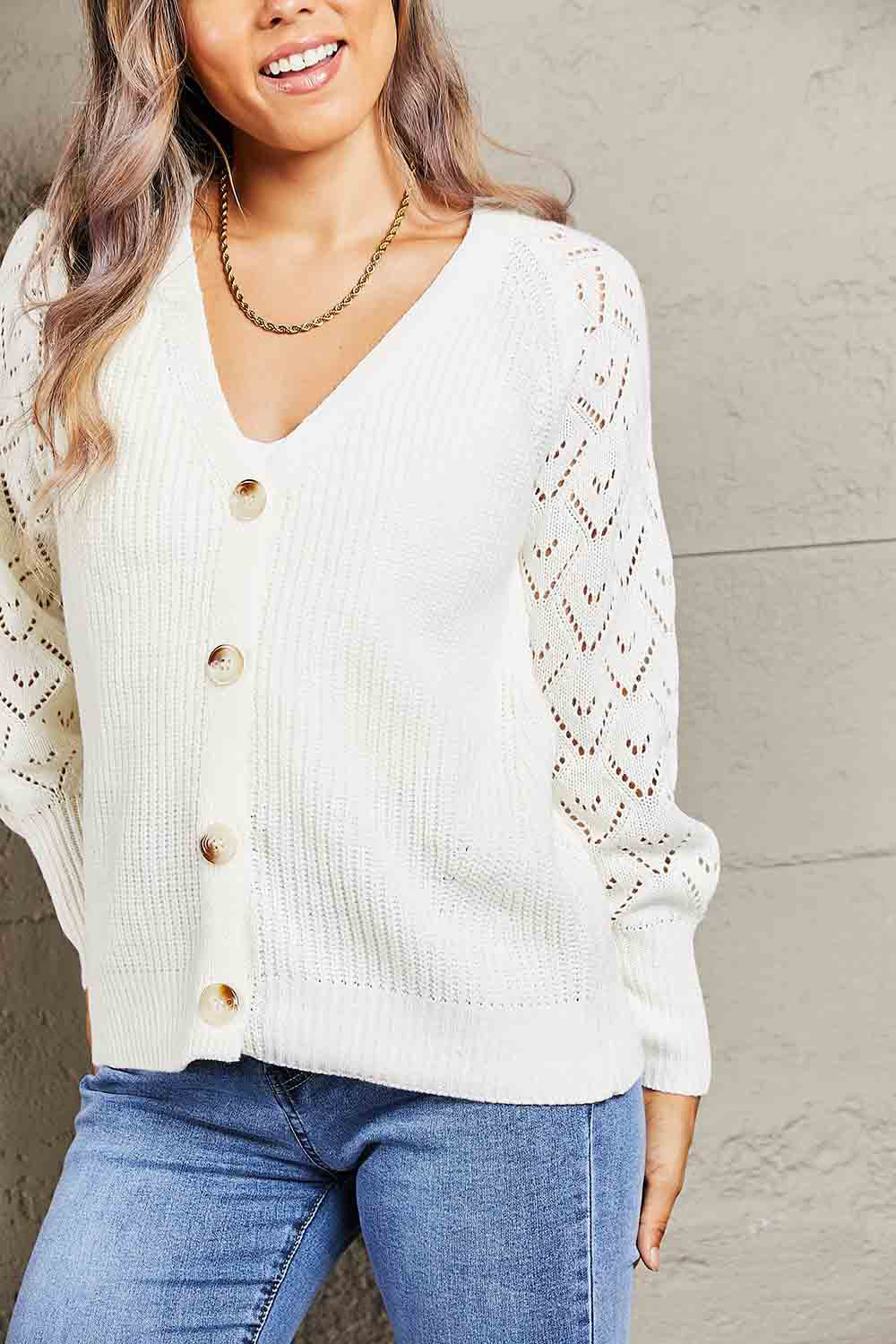 Double Take Rib-Knit Plunge Raglan Sleeve Cardigan king-general-store-5710.myshopify.com