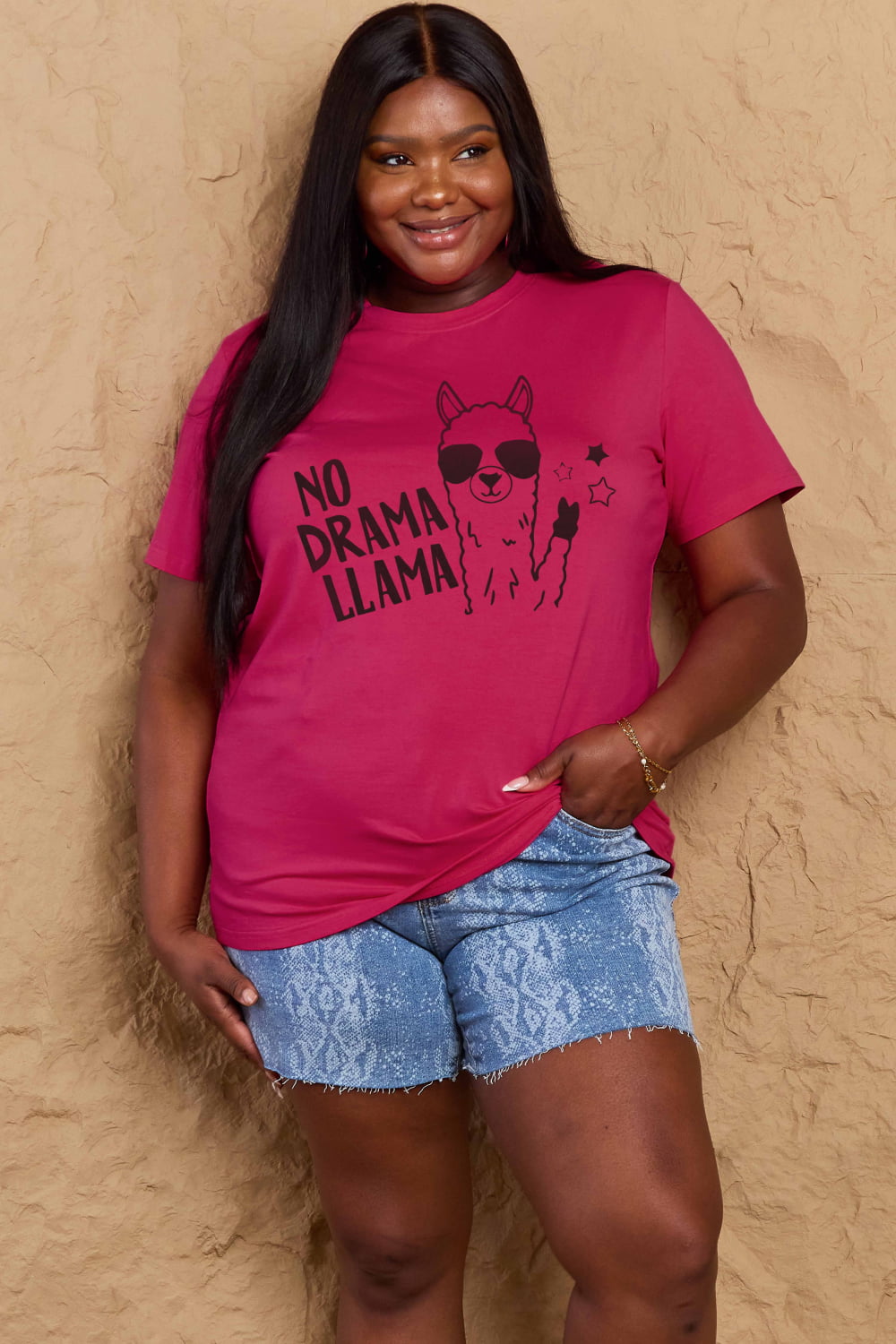 Simply Love Full Size NO DRAMA LLAMA Graphic Cotton Tee king-general-store-5710.myshopify.com