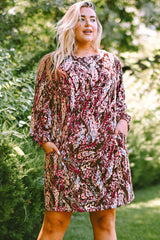 Plus Size Printed Round Neck Long Sleeve Mini Dress king-general-store-5710.myshopify.com