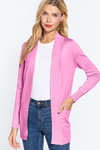 ACTIVE BASIC Ribbed Trim Open Front Cardigan king-general-store-5710.myshopify.com