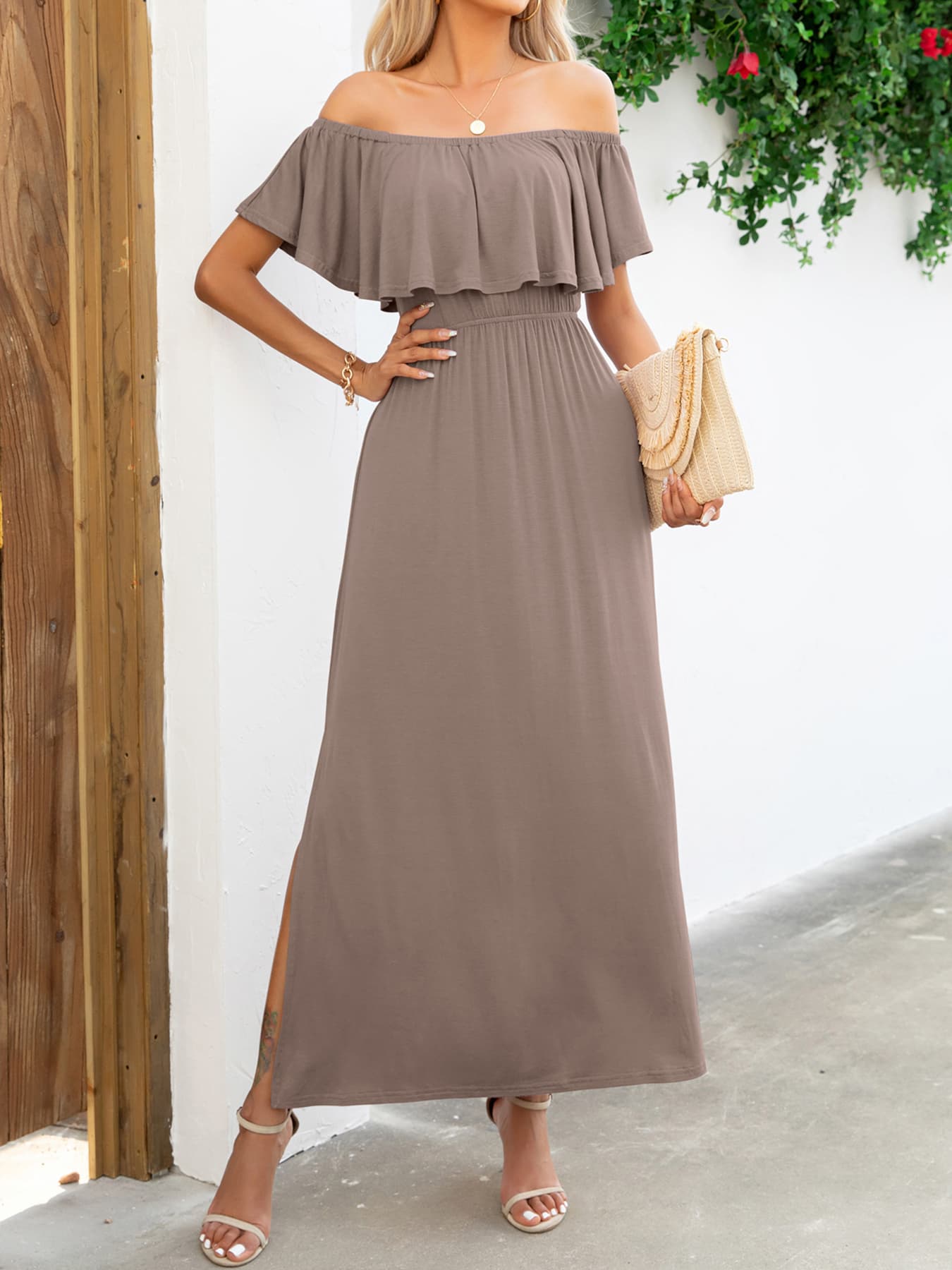 Off-Shoulder Slit Maxi Dress king-general-store-5710.myshopify.com