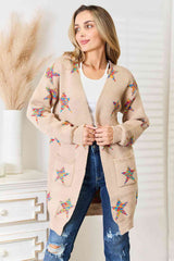 Double Take Star Pattern Open Front Longline Cardigan king-general-store-5710.myshopify.com