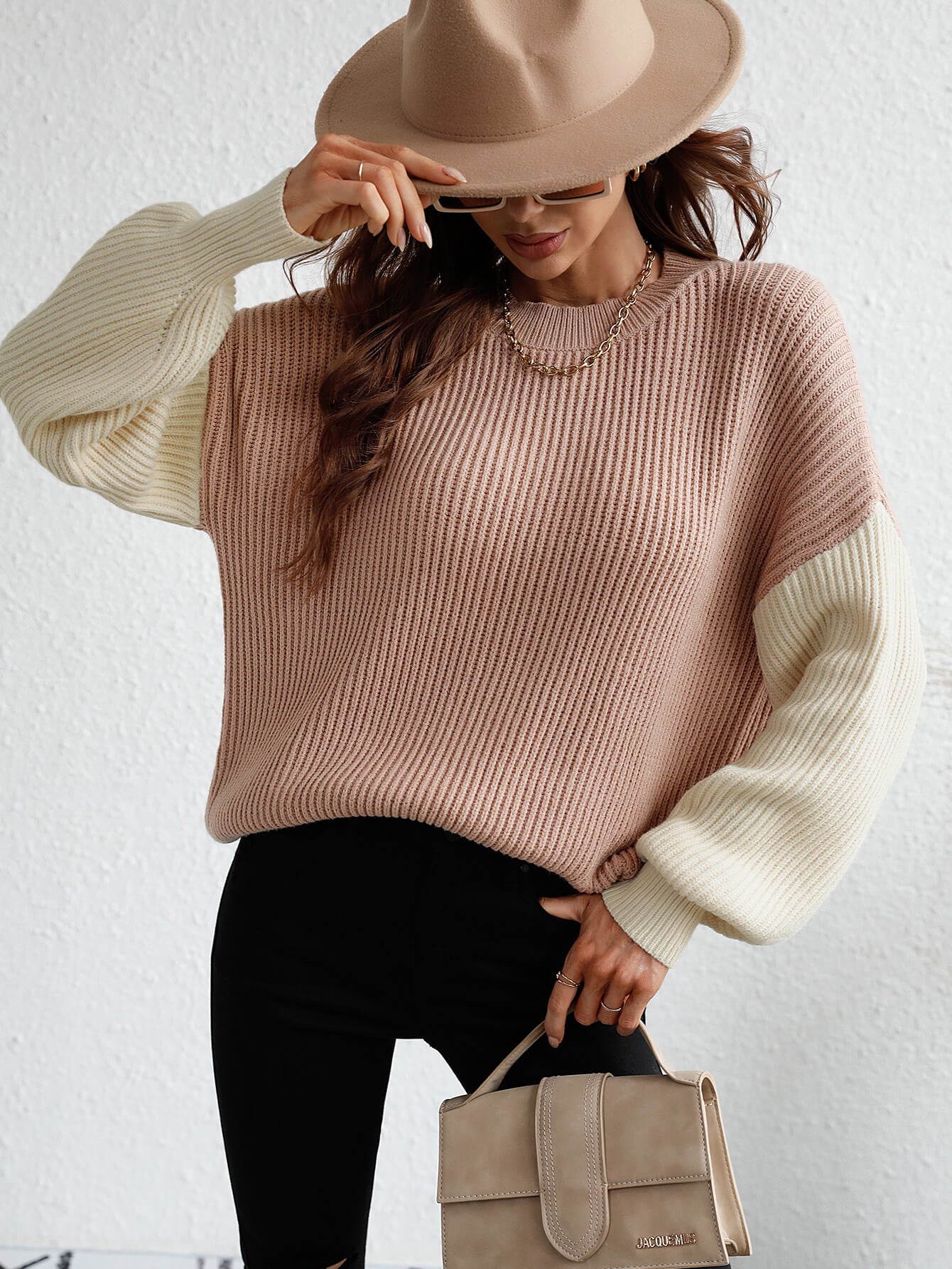 Two-Tone Rib-Knit Dropped Shoulder Sweater king-general-store-5710.myshopify.com