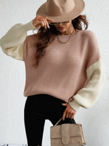 Two-Tone Rib-Knit Dropped Shoulder Sweater king-general-store-5710.myshopify.com