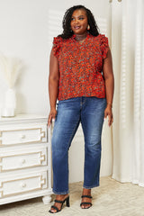 Double Take Floral Flutter Sleeve Notched Neck Blouse king-general-store-5710.myshopify.com