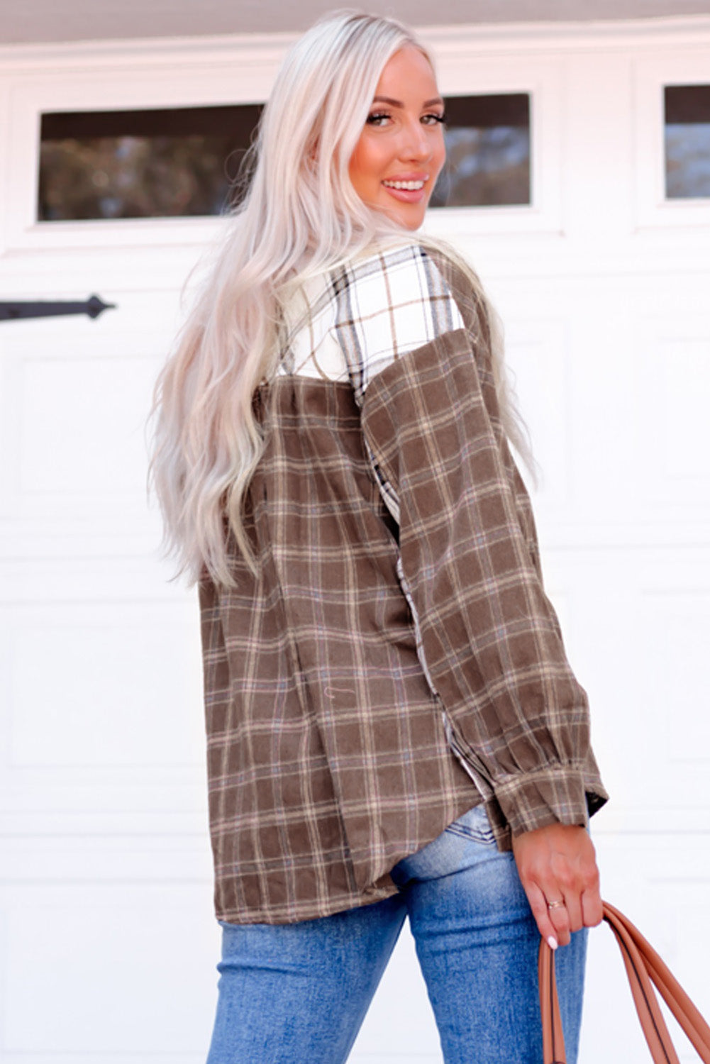 Plaid Contrast Button Up Shirt Jacket king-general-store-5710.myshopify.com