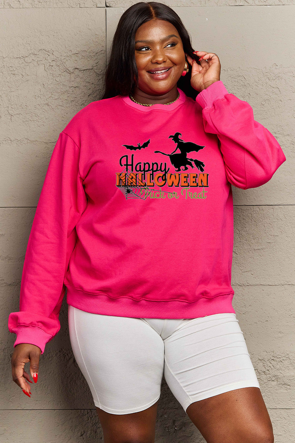 Simply Love Full Size HAPPY HALLOWEEN TRICK OR TREAT Graphic Sweatshirt king-general-store-5710.myshopify.com