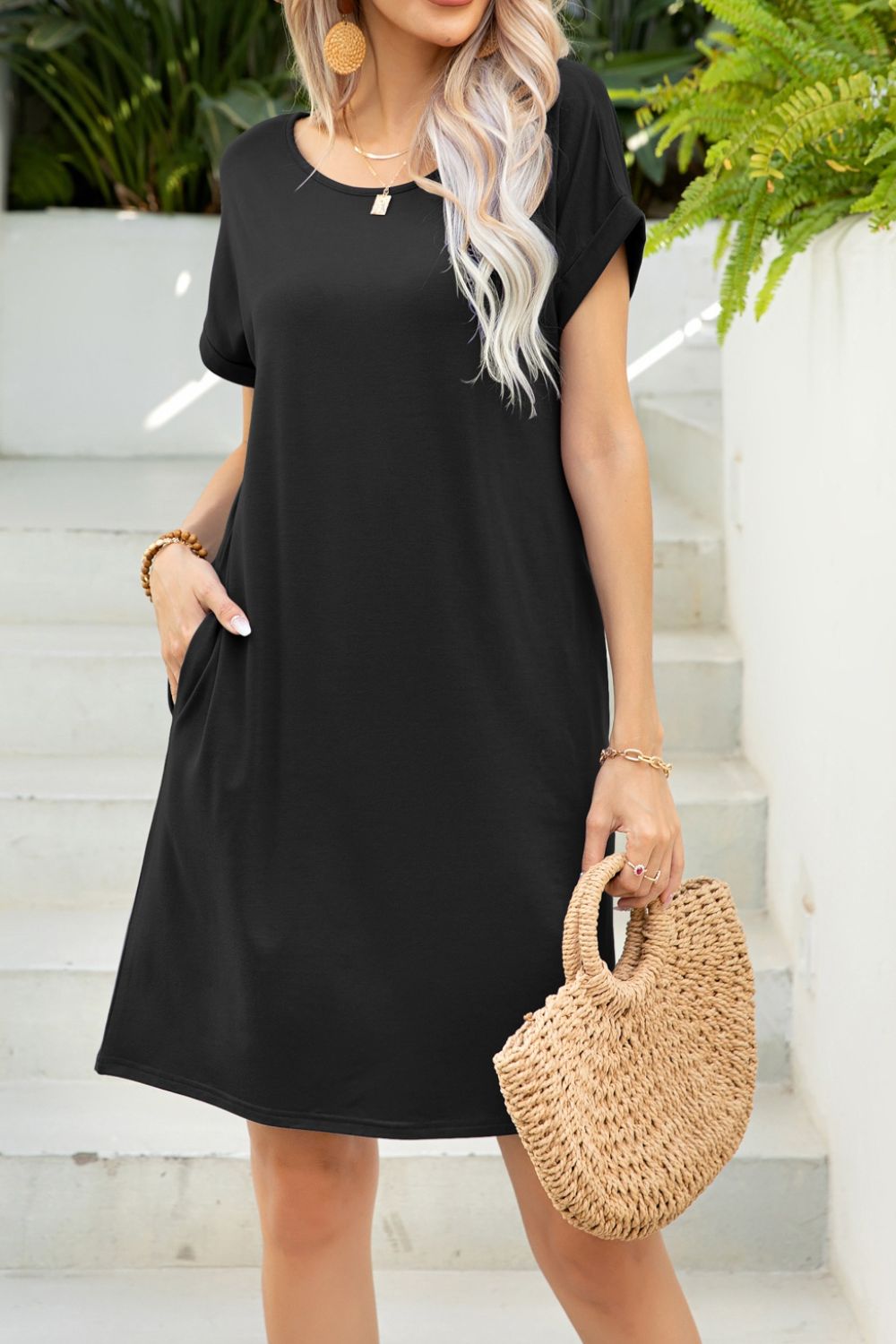 Scoop Neck Short Sleeve Pocket Dress king-general-store-5710.myshopify.com