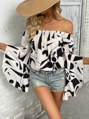 Printed Off-Shoulder Bell Sleeve Blouse king-general-store-5710.myshopify.com