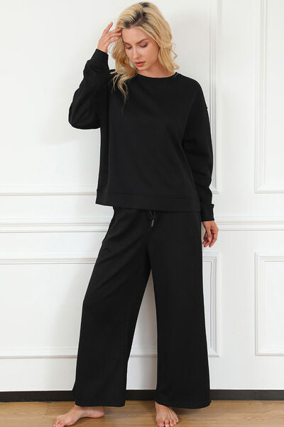 Double Take Full Size Textured Long Sleeve Top and Drawstring Pants Set king-general-store-5710.myshopify.com