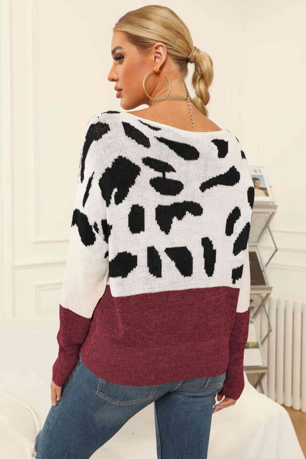 Full Size Two-Tone Boat Neck Sweater king-general-store-5710.myshopify.com