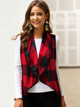 Plaid Open Front Sleeveless Cardigan king-general-store-5710.myshopify.com